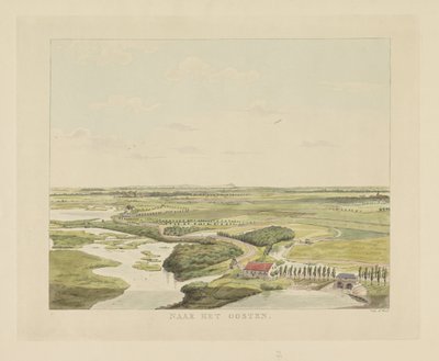 Kilátás a tájra Nijmegentől keletre Kelet felé (cím a tárgyon) Nijmegen városának látnivalói (sorozat címe) Geldersch-panoráma vagy körkép az életről a nymegeni kilátón (sorozat címe) alkotó: Derk Anthony van de Wart