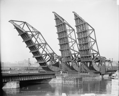 Raised Tower Bridges, Fort Point Channel, Boston, 1904 körül (f/w fotó) alkotó: Detroit Publishing Co.