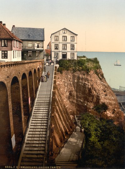 The Grand Staircase, Helgoland, Németország, Photochrome Print, 1900 körül alkotó: Detroit Publishing Co.