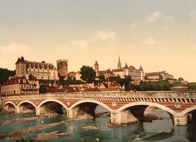 A vár és a híd, Pau, Pireneusok, 1890-1900 körül alkotó: Detroit Publishing Co.
