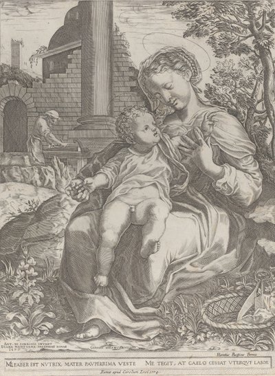 A Szent Család Egyiptomban, József ács a háttérben..., [1577], újra kiadva 1774. alkotó: Diana Mantuana