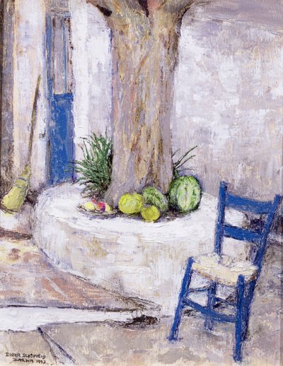 Kék szék a fa mellett, 1993 (tábla) alkotó: Diana Schofield