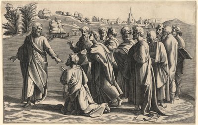 Krisztus az egyház fejévé teszi Szent Pétert alkotó: Diana Scultori after Raphael