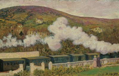 Egy vonat halad el mellette. 1902 alkotó: Diario or Dario de Regoyos y Valdes