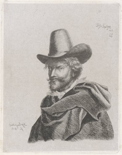Peter Paul Rubens portréja köpennyel és cilinderrel alkotó: Diederik Jan Singendonck
