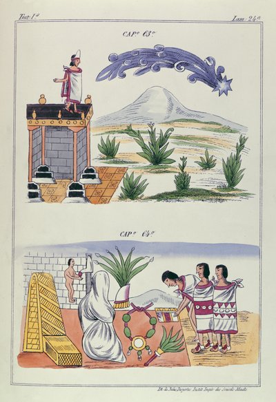 63-as és 64-es sapka, illusztrációk a „Historia de las Indias de Nueva Espana y Islas de tierra firme”-ből, Jules Desportes (Mexikó, 1867-80) lemezeivel alkotó: Diego Duran