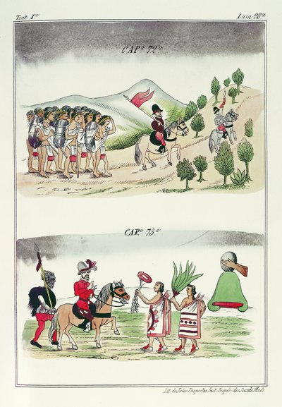 72-es és 73-as sapka, illusztrációk a „Historia de las Indias de Nueva Espana y Islas de tierra firme”-ből, Jules Desportes (Mexikó, 1867-80) lemezeivel alkotó: Diego Duran