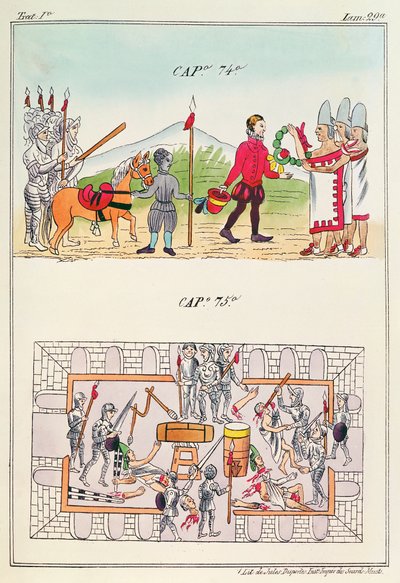 74-es és 75-ös sapka, illusztrációk a „Historia de las Indias de Nueva Espana y Islas de tierra firme”-ből, Jules Desportes, Mexikó, 1867-80 tábláival alkotó: Diego Duran