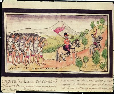 Fol.204v A totonac indiánok segítik a konkvisztádorokat az anyagok szállításában, 1579 alkotó: Diego Duran