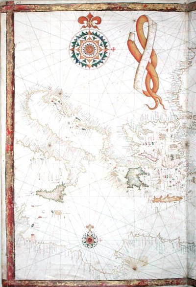 Olaszország, Görögország és a Kikládok, részlet egy világatlaszból, 1565 alkotó: Diego Homem