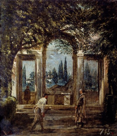 Villa Medicis Rómában, Kleopátra pavilon vagy „Ariane pavilonja””. Kilátás a Villa Medicis kertjére Rómában. Diego Rodriguez de Silva és Velasquez (1599-1660) festménye alkotó: Diego Velázquez