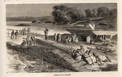 Fatutaj a Dunán áru- és emberszállításra, Lancelot rajza Victor Duruy Párizsból Bukarestbe tartó utazásának illusztrálására 1860-ban. Metszet a „Le tour du monde”-ban, szerkesztette Edouard Charton alkotó: Dieudonne Auguste Lancelot