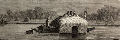 Takarmány vágása, betakarítása, szállítása a Duna-parton. Lancelot rajza, 1860-ban Párizsból Bukarestbe tartó utazásának illusztrálására. Metszet a „Le tour du monde”-ban, szerkesztette Edouard Charton alkotó: Dieudonne Auguste Lancelot