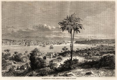 Havanna, Kuba fővárosa általános képe, Lancelot rajza a Kuba szigetére vezető utazás szemléltetésére 1859-ben, Richard Dana (1815-1882). Metszet a „” Le tour du monde, nouveau Journal des voyages”” Párizsban alkotó: Dieudonne Auguste Lancelot