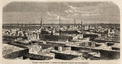 Tripoli általános képe, Lancelot rajza a Baron de Krafft 1860-as tripolisai sétáinak illusztrálására. Metszet „” Le tour du monde”” 1861. Selva gyűjteményében. alkotó: Dieudonne Auguste Lancelot