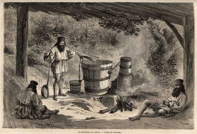 Romániában nagyon elterjedt rakiou, gabonaalkohol, pálinka gyártása. A Párizsból Bukarestbe tartó utazást illusztráló metszet, Lancelot rajzoló 1860-ban, a „Le tour du monde, nouveau Journal des voyages” című folyóiratban jelent meg a direktíva alatt. alkotó: Dieudonne Auguste Lancelot