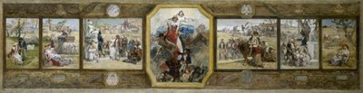 A párizsi 19. kerületi városháza házasságkötő termének vázlata: A trikolór zászló, köztársasági allegóriák alkotó: Diogene Ulysse Napoleon Maillart