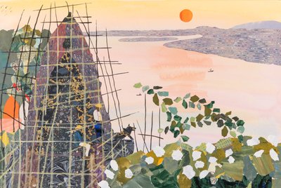 Férfiak napfelkeltekor, India, 2020 (kollázs) alkotó: Dione Verulam