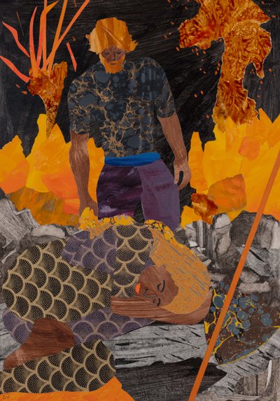 Siegfried megtalálja Brunnhildét, Wagner Ring-ciklusa (kollázs) alkotó: Dione Verulam