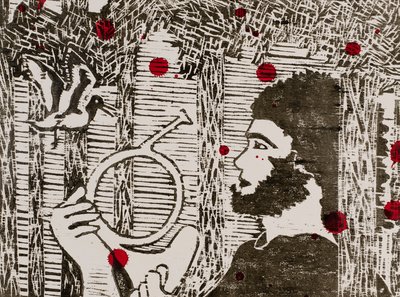 Siegfried, a fadarázs és a sárkányvér, Wagner Ring-ciklusa (fametszet) alkotó: Dione Verulam