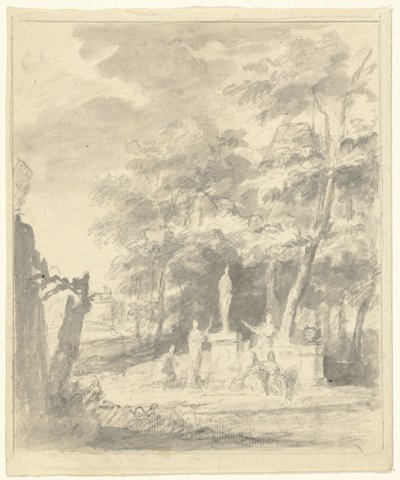 Árkádiai táj alakokkal egy szobor körül alkotó: Dionys van Nijmegen (possibly)