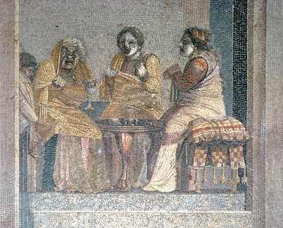 Római mozaik a színdarabból álarcos színészekkel, Cicero villája, Pompei, Kr.e. II. század alkotó: Dioscurides of Samos
