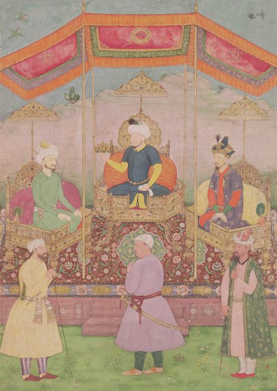 Babur mogul császár és fia, Humayan, indiai miniatűr Radzsasztánból, 16. század alkotó: Dip Chand