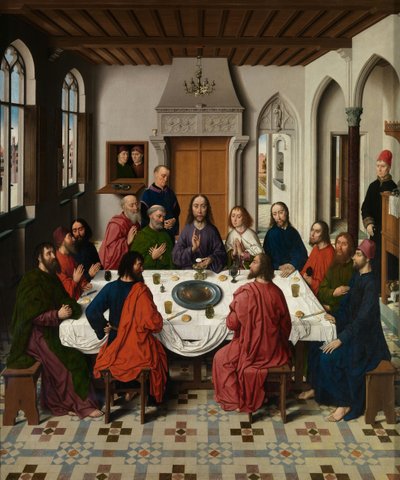 Részlet az Utolsó Vacsora triptichonjáról, a Szentségi Oltárról, 1464-68 körül (olaj, tábla) alkotó: Dirck Bouts