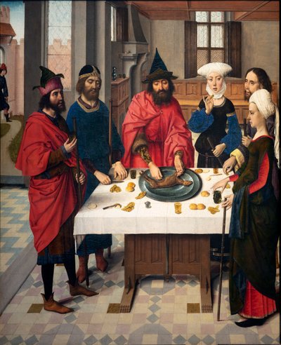 Plébániatemplom (Parochiekerk Sint-Pieter). Festmény. Utolsó vacsora. Dirk Bouts. 1464-1468. Részlet. Bal oldali panel. alkotó: Dirck Bouts