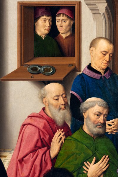 Plébániatemplom (Szent Péter plébániatemplom). festmény. Utolsó vacsora. Dirk Bouts. 1464-1468. Részlet. központi panel. alkotó: Dirck Bouts