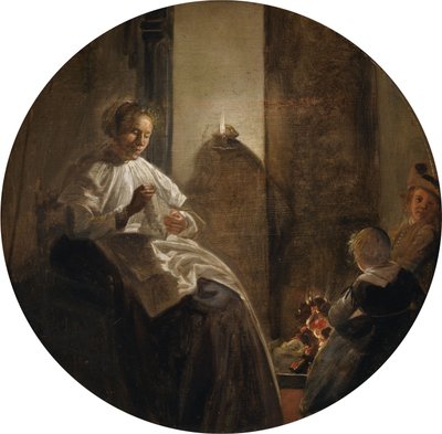 Egy nő gyertyafénynél varrogat alkotó: Dirck Hals