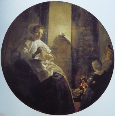 Egy nő gyertyafénynél varrogat alkotó: Dirck Hals