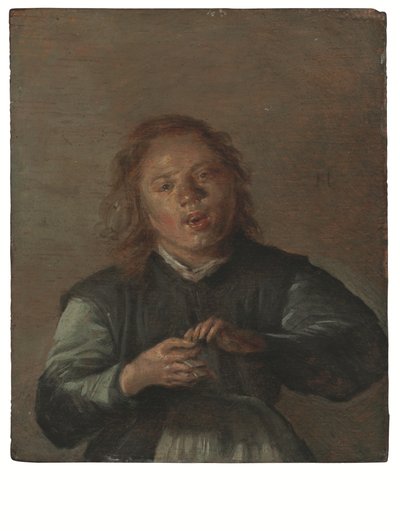 Egy fiú énekel és kereplőn játszik (olaj a panelen) alkotó: Dirck Hals
