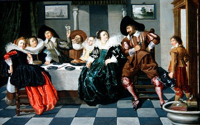 Elegáns társaság egy asztalnál egy belső térben (olaj, panel) alkotó: Dirck Hals