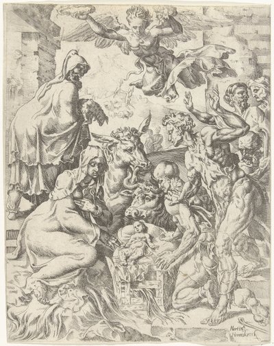 A Pásztorok imádata Az emberiség bukása és megváltása Krisztus életén és szenvedésen keresztül (sorozat címe) alkotó: Dirck Volckertsz. Coornhert (attributed to)