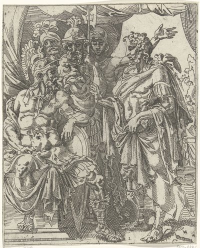 Achior mesél Holofernésznek az izraelitákról Judit és Holofernes (sorozat címe) alkotó: Dirck Volckertsz. Coornhert (attributed to)