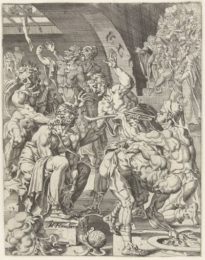 Krisztus kigúnyolása Az emberiség bukása és megváltása Krisztus életén és szenvedésen keresztül (sorozat címe) alkotó: Dirck Volckertsz. Coornhert (attributed to)