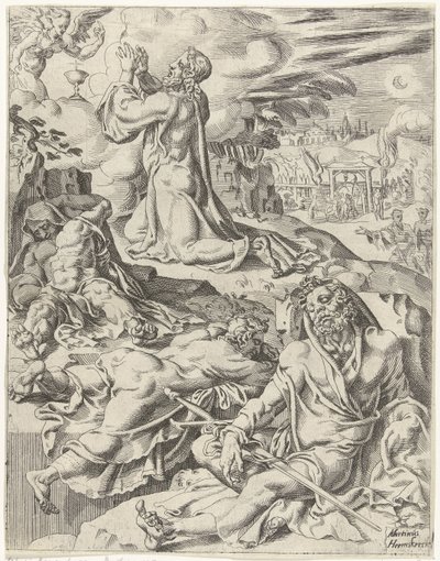 Krisztus a Gecsemáné kertben Az emberiség bukása és megváltása Krisztus életén és szenvedésén keresztül (sorozat címe) alkotó: Dirck Volckertsz. Coornhert (attributed to)