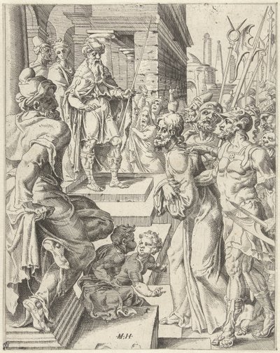 Krisztus Pilátus előtt Az emberiség bukása és megváltása Krisztus életén és szenvedésen keresztül (sorozat címe) alkotó: Dirck Volckertsz. Coornhert (attributed to)