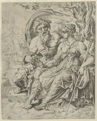 Júda zálogot ad Tamárnak Júda és Támár története (sorozat címe) alkotó: Dirck Volckertsz. Coornhert (attributed to)