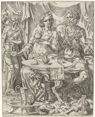 Judith és Holofernész lakomáznak Judith és Holofernes (sorozat címe) alkotó: Dirck Volckertsz. Coornhert (attributed to)