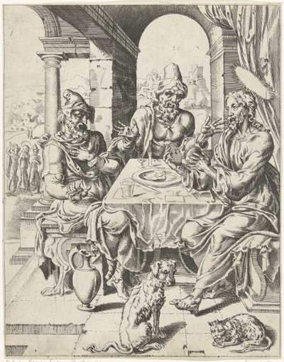 Étkezés Emmausban Az emberiség bukása és megváltása Krisztus életén és szenvedésen keresztül (sorozat címe) alkotó: Dirck Volckertsz. Coornhert (attributed to)