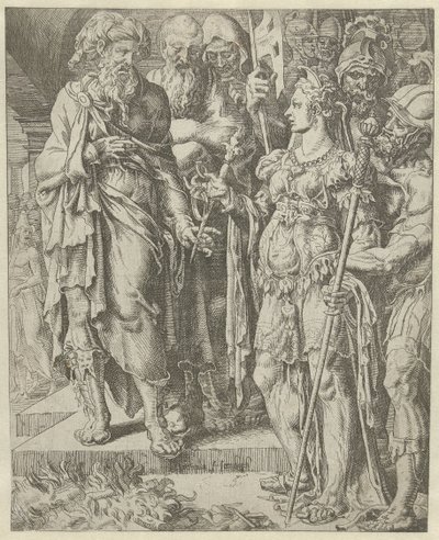 Tamar megmutatja a biztosítékot Júda és Támár története (sorozat címe) alkotó: Dirck Volckertsz. Coornhert (attributed to)