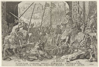 Inname van Tunis, 1535 Overwinningen van Karel V (sorozat címe) Nagy Károly V. imp. dönt. max. győzelem, a legfontosabb a sok közül (sorozat címe) alkotó: Dirck Volckertsz. Coornhert