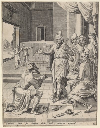 A király megbocsátja szolgájának adósságát alkotó: Dirck Volckertz Coornhert after Maerten van Heemskerck