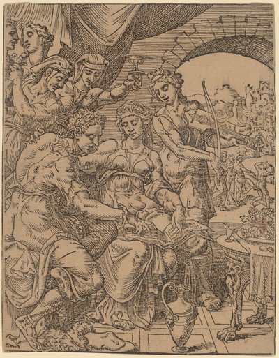 A tékozló fiú, aki a paráznákra pazarolja az örökségét alkotó: Dirck Volckertz Coornhert after Maerten van Heemskerck