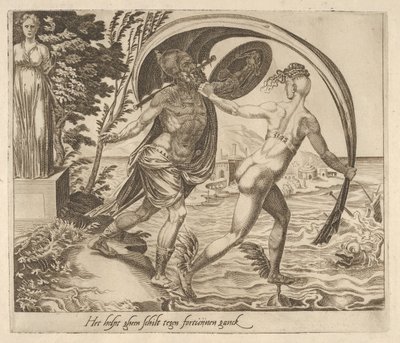 A pajzs nem használ, ha a szerencse hátat fordít a hat mondásból a szerencseről, kb. 1560. alkotó: Dirck Volkertsen Coornhert