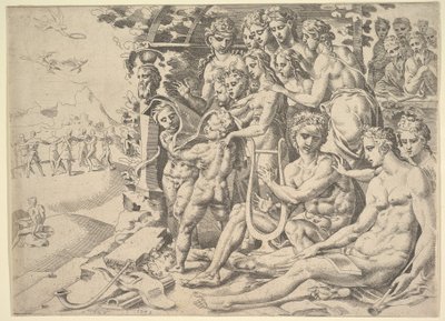 Apollo és a múzsák, 1549. alkotó: Dirck Volkertsen Coornhert