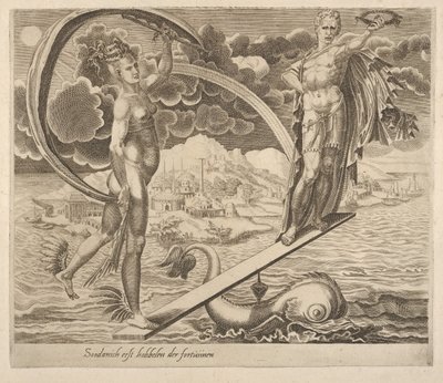 A szerencse az embert játékszerként használja a Six Sayings about Fortune című könyvből, kb. 1560. alkotó: Dirck Volkertsen Coornhert