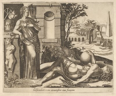 Türelem, mint a győztes a szerencse felett a Six Sayings about Fortune-ból, kb. 1560. alkotó: Dirck Volkertsen Coornhert